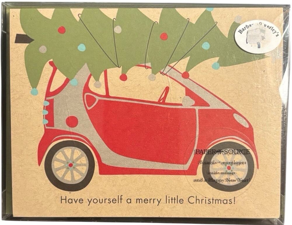 Paper Source Waste Not Paper Christmas Cards Smart Car Red 7ct Boxed Envelopes